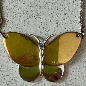 Vintage Elegant Silver and Gold Butterfly Necklace.